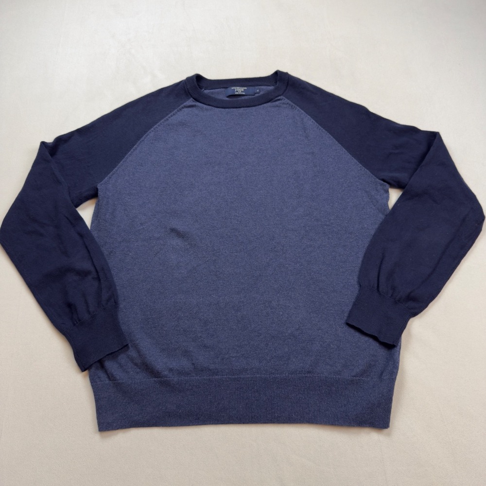 J Crew Cotton Cashmere Raglan Crewneck Sweater Mens Size L Blue